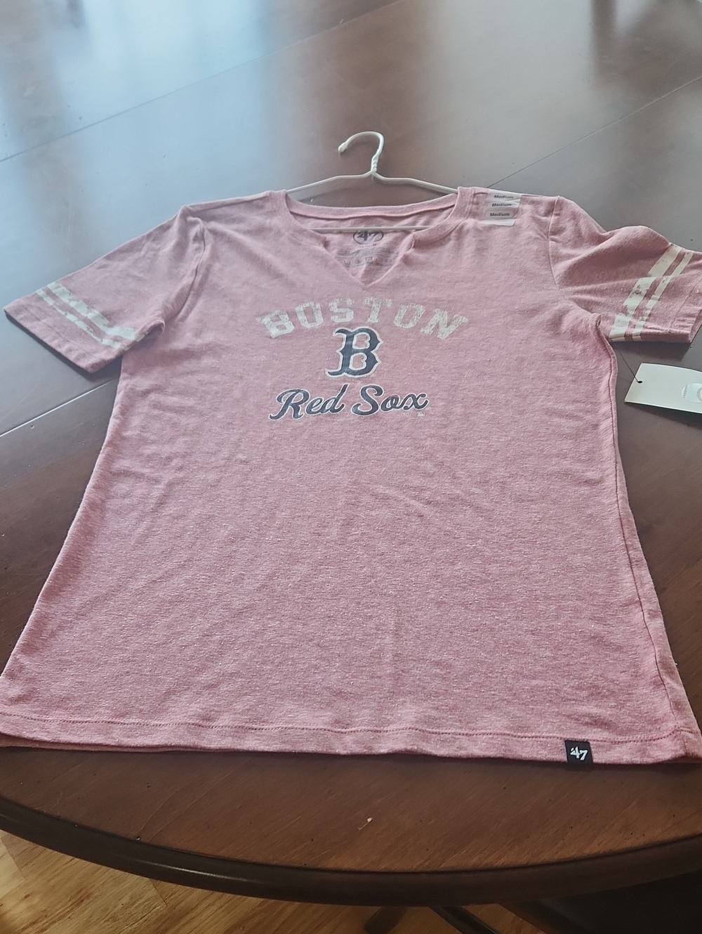 NWT '47 Pink Boston Red Sox V-Neck Tee with White Stripes
